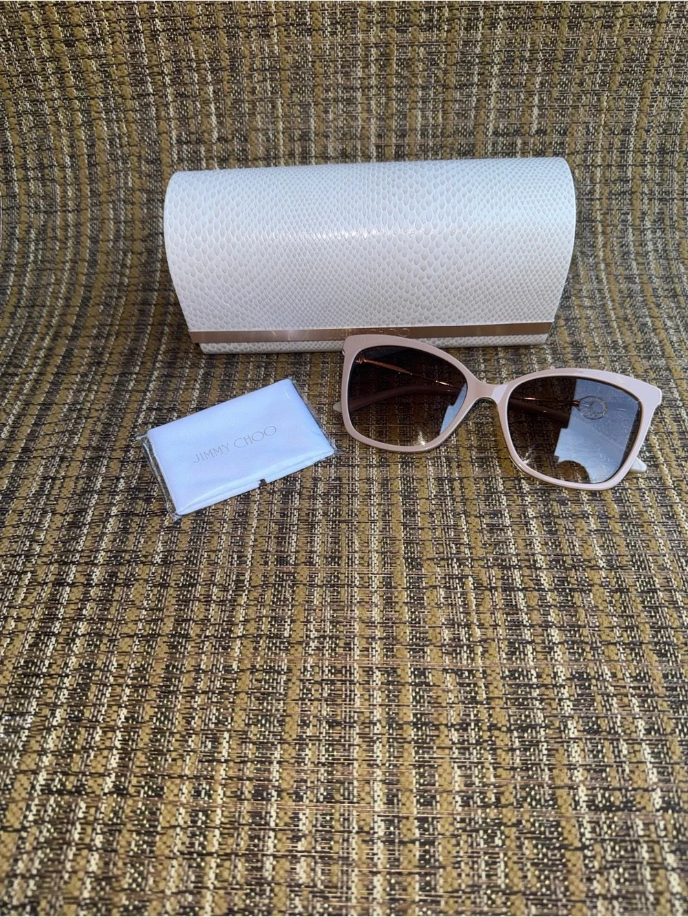 Jimmy Choo Cream Cat-Eye Sunglasses with Brown Gradient Lenses